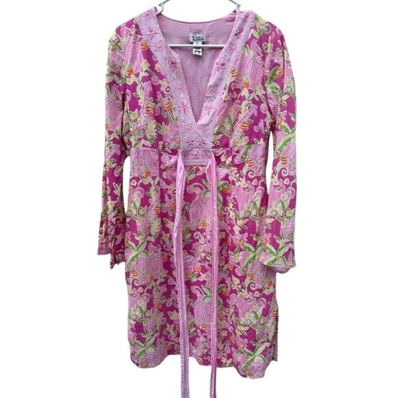 Lilly Pulitzer Dresses & Skirts - Lilly Pulitzer‎ Women's Pink Floral Cotton Dress Size Small Long Sleeve Cover Up